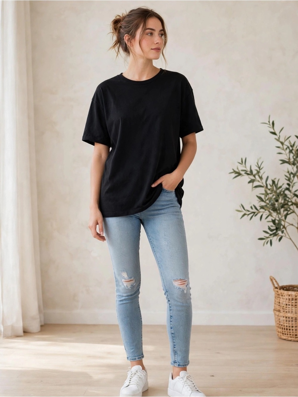 Fashion Nova Black T-Shirt M Oversized Crew Neck Short Sleeve 100% Cotton